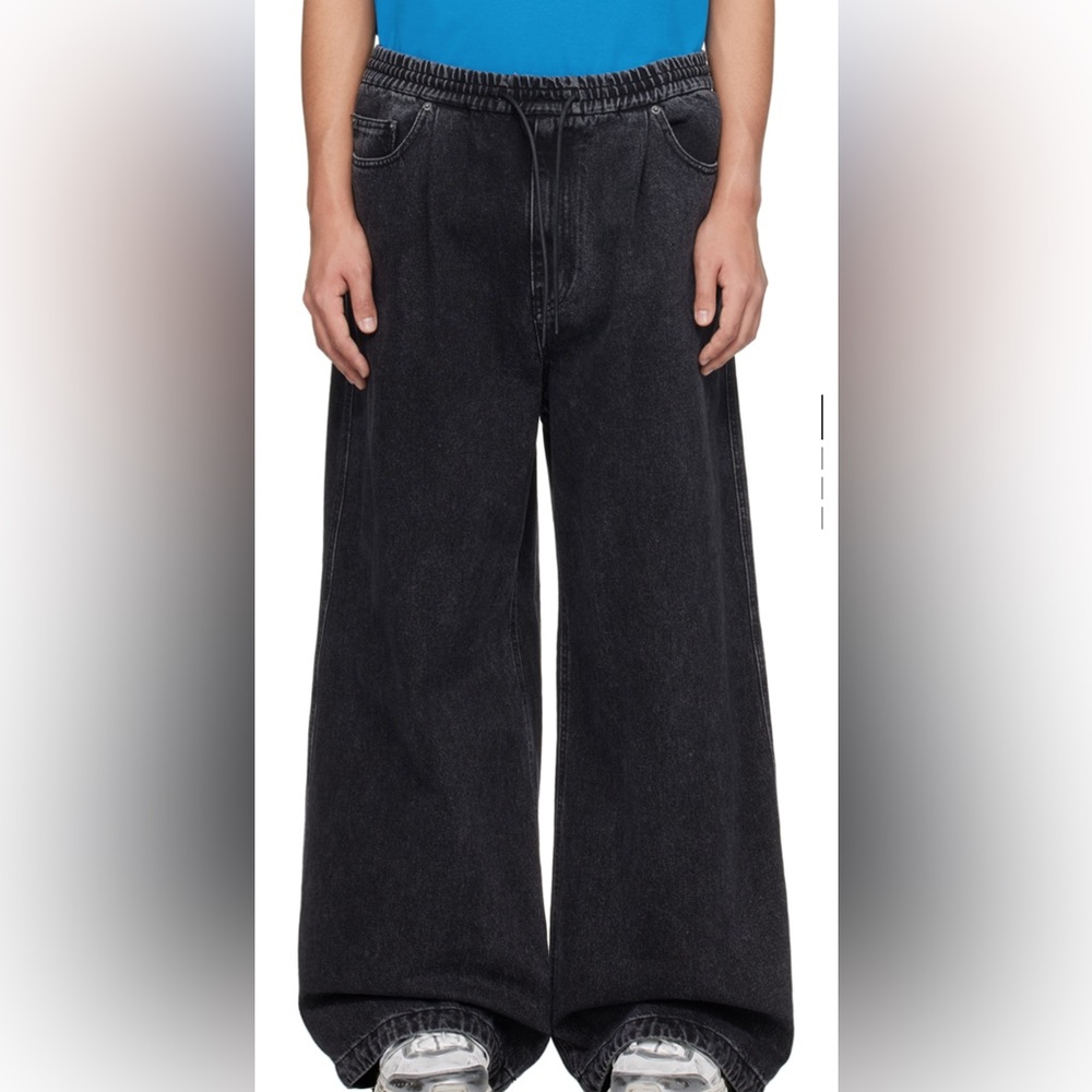 NWT Juun.J Wide Leg Drawstring Jeans Black Sz 48 (38 US)